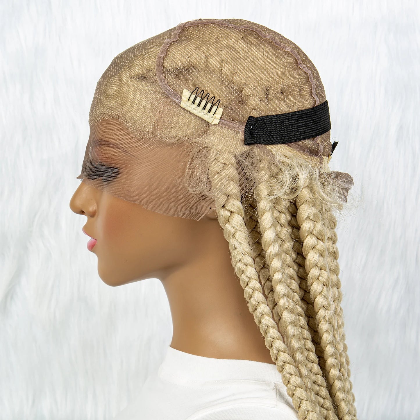 613 Blonde Full Lace Cornrow & Big Square Knotless Box Braids Wig | Synthetic Lace Front Wig for Black Women Luxegan