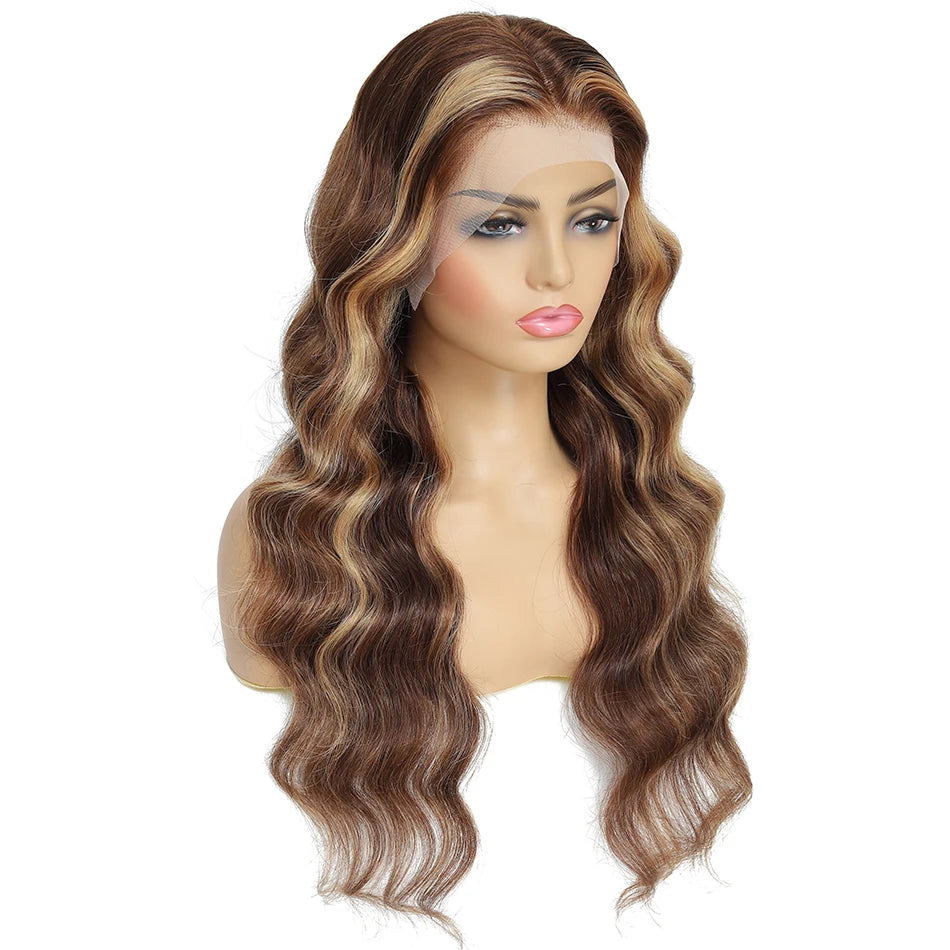 180% Density Ombre Highlight Body Wave Human Hair Wig | HD Transparent Lace Front Luxgan