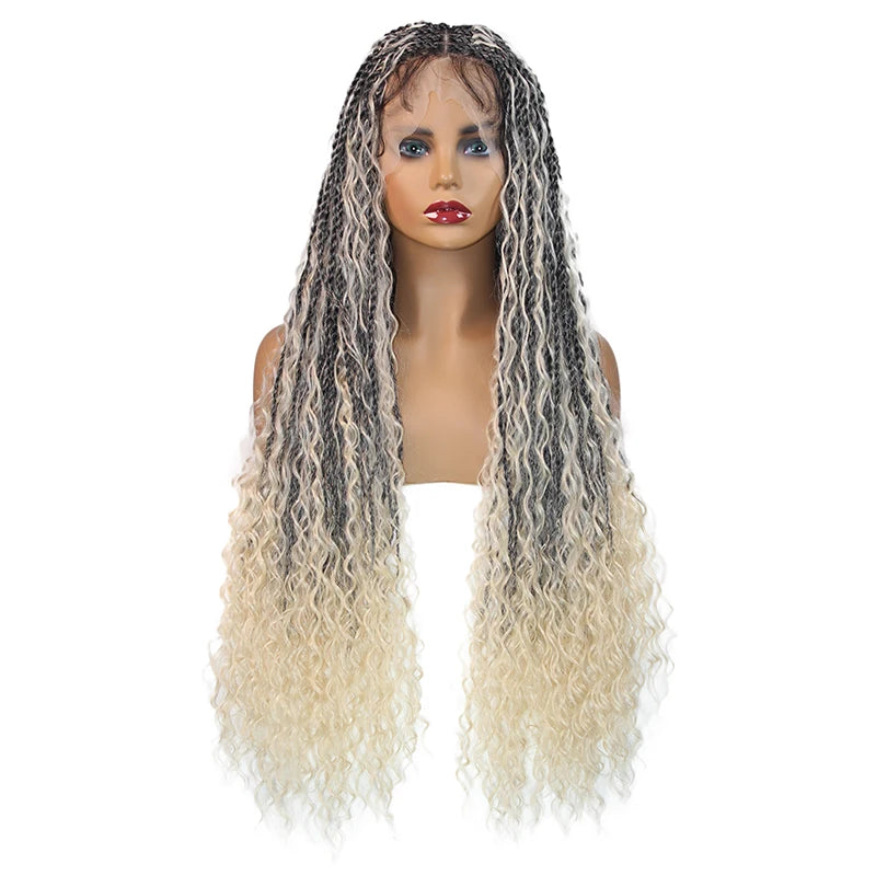 32" Bohemian Twist Braided Full Lace Wig | Curly Ends | Lightweight Synthetic Braids | Black Women