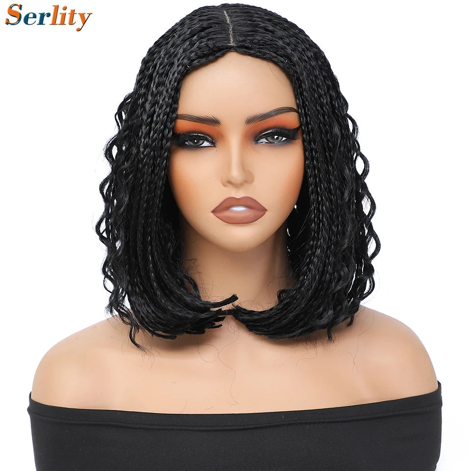 New Style Bob Box Braided Wigs For Black Women 12inches Synthetic Box Braids Crochet Hair Wigs On Sale Clearance Short Black Wig Luxegan