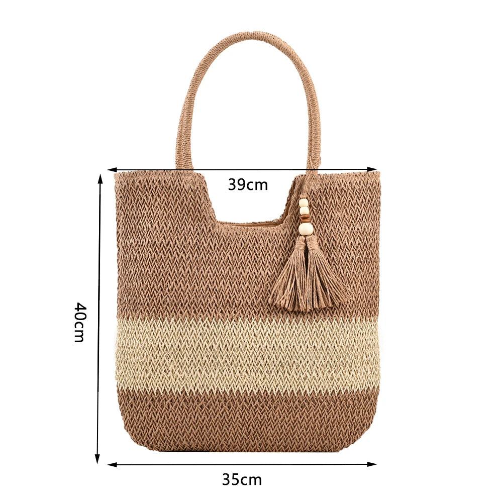 Vintage Hollow Design Woven Shoulder Bag | Large Capacity Knitting Tote & Summer Beach Bag Luxegan