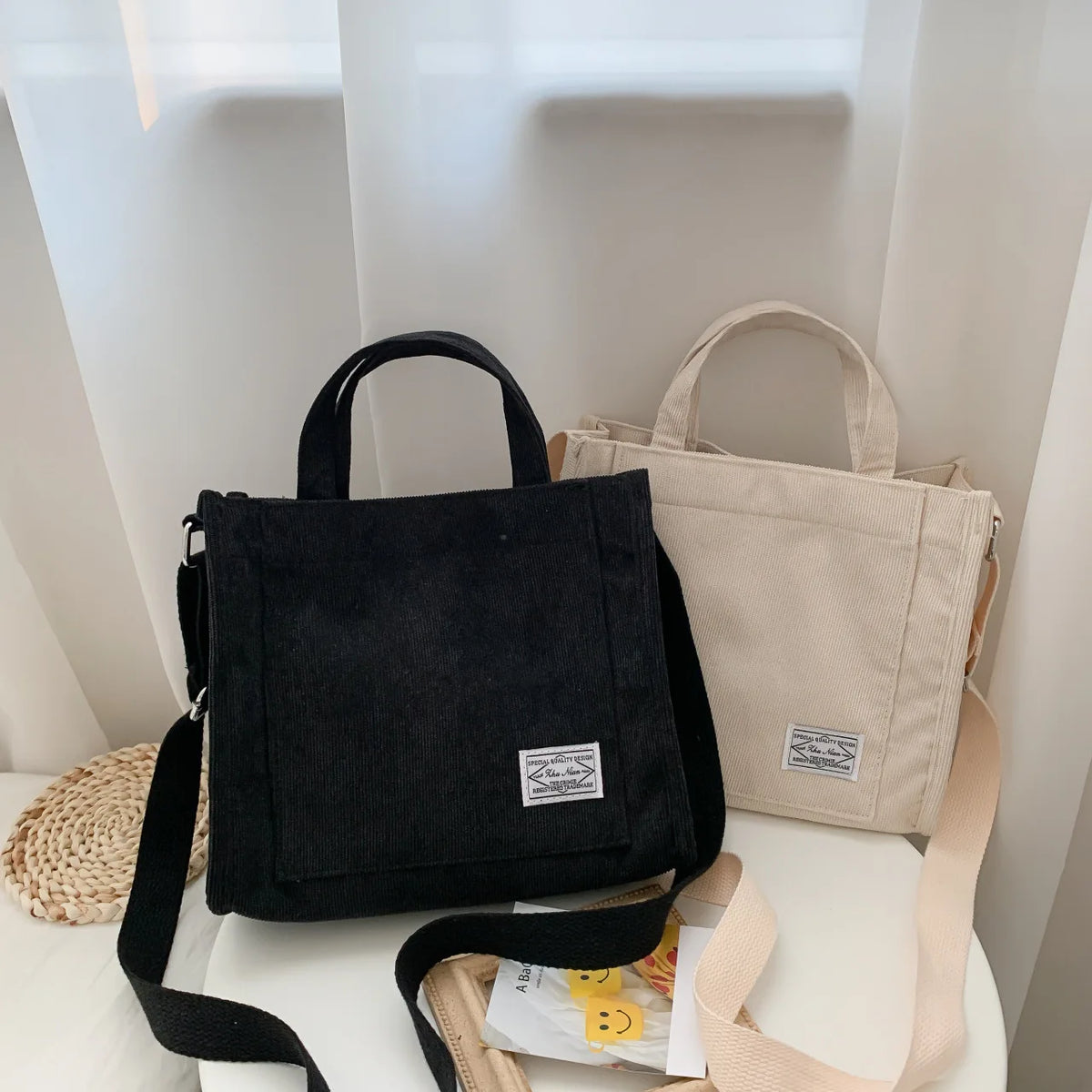 Soft Corduroy Unisex Casual Tote | Square Crossbody & Shoulder Bag Luxegan