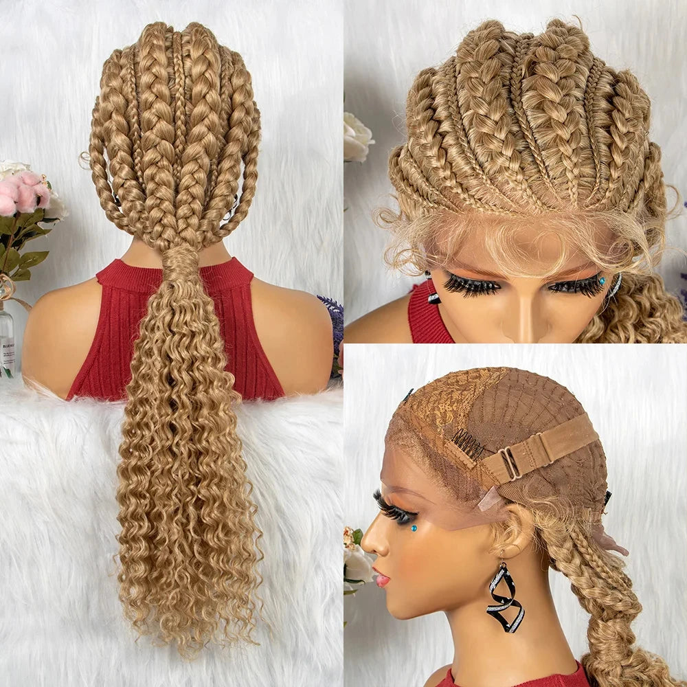 Braided Ponytail Wig | Kinky Curly Lace Front with Baby Hair Luxegan