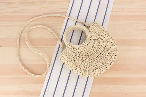 Summer Handmade Moon-Shaped Bag | Women's Woven Straw Bag & Top-Handle Tote Luxegan