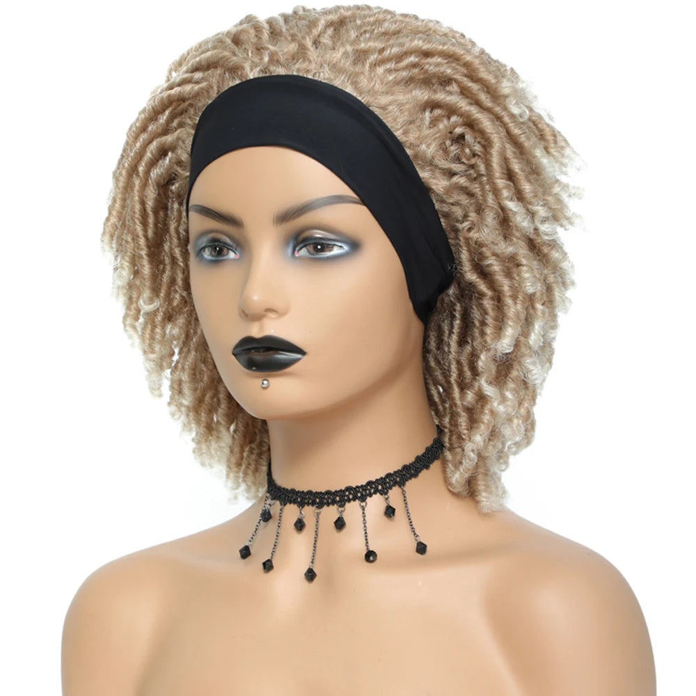 Soft Faux Locs Headband Wig - 6 Inch Ombre Dreadlock Wig for Black Women - Curly Braided Synthetic Wig with Headband - 1B, Burgundy, 27, 30, 613 Options Luxegan