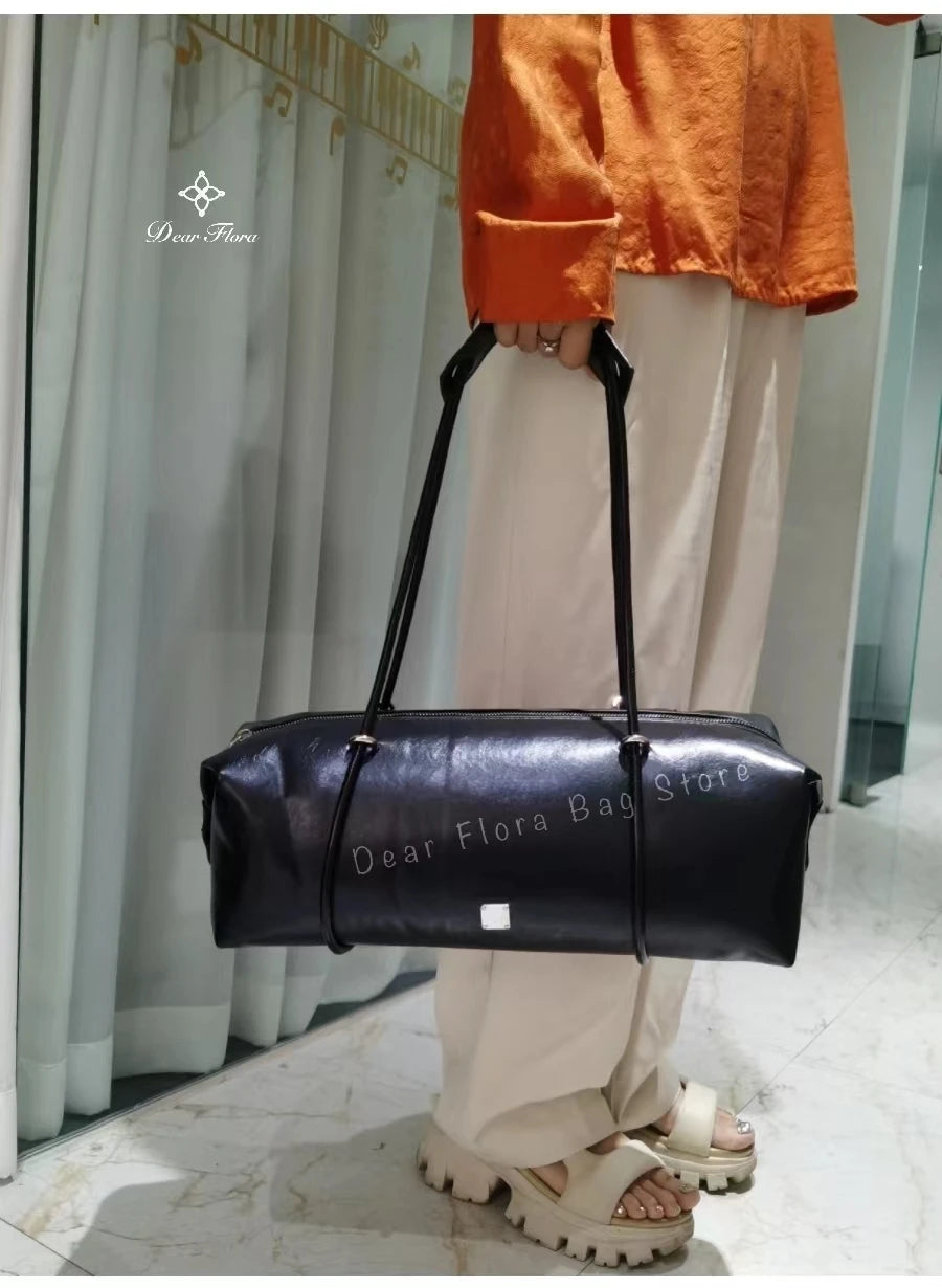 Y2K Retro "Spicy Girl" Motorcycle Handbag | Large Capacity Boston Pillow Bag | Vintage Cyber-Punk Shoulder Tote | High-Street Fashion Faux Leather Underarm Bag with Rivet Details Luxegan