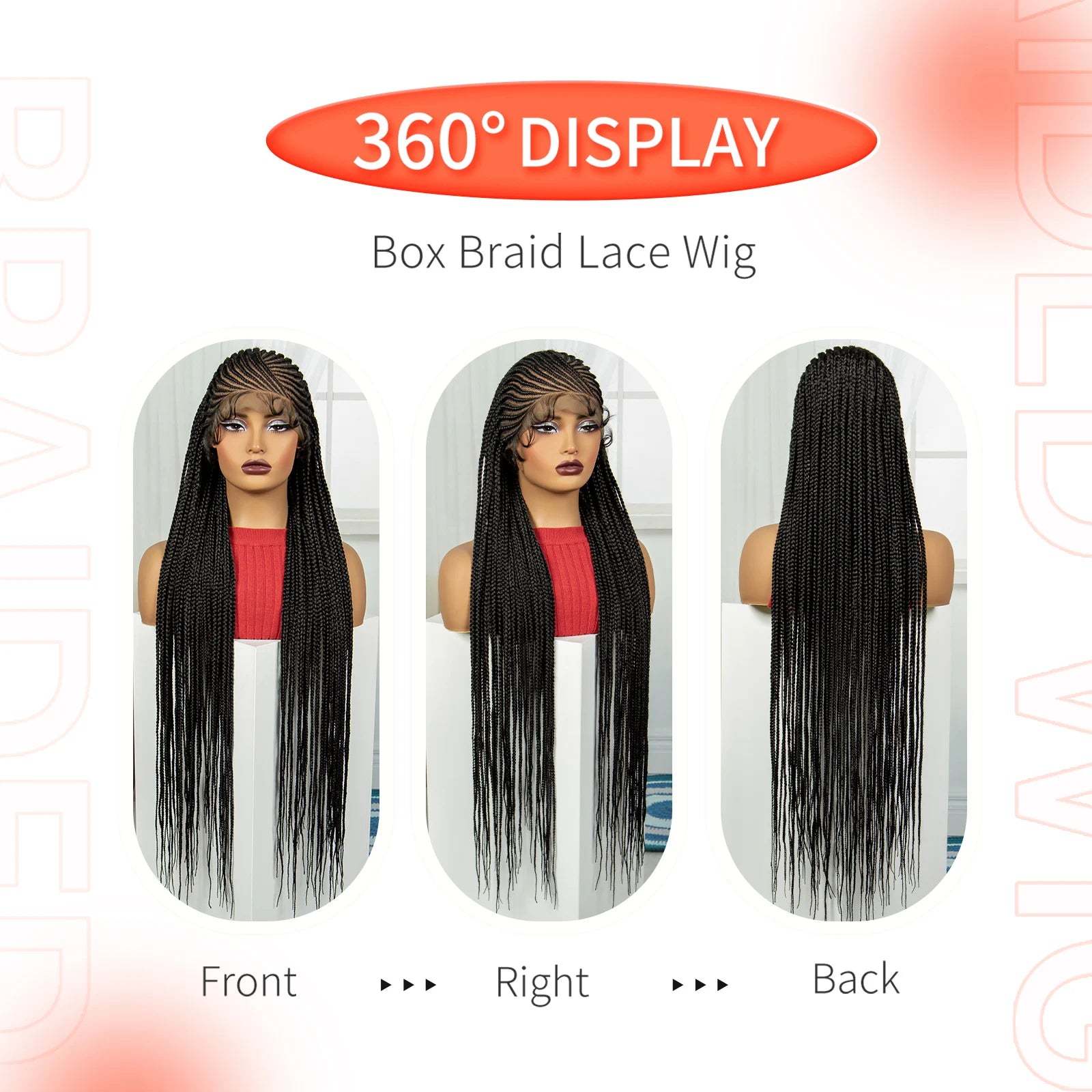 36" Cornrow Braided Full Lace Wig | Knotless Braids | Natural Looking Synthetic Braided Wig with Baby Hair for Black Women Luxegan