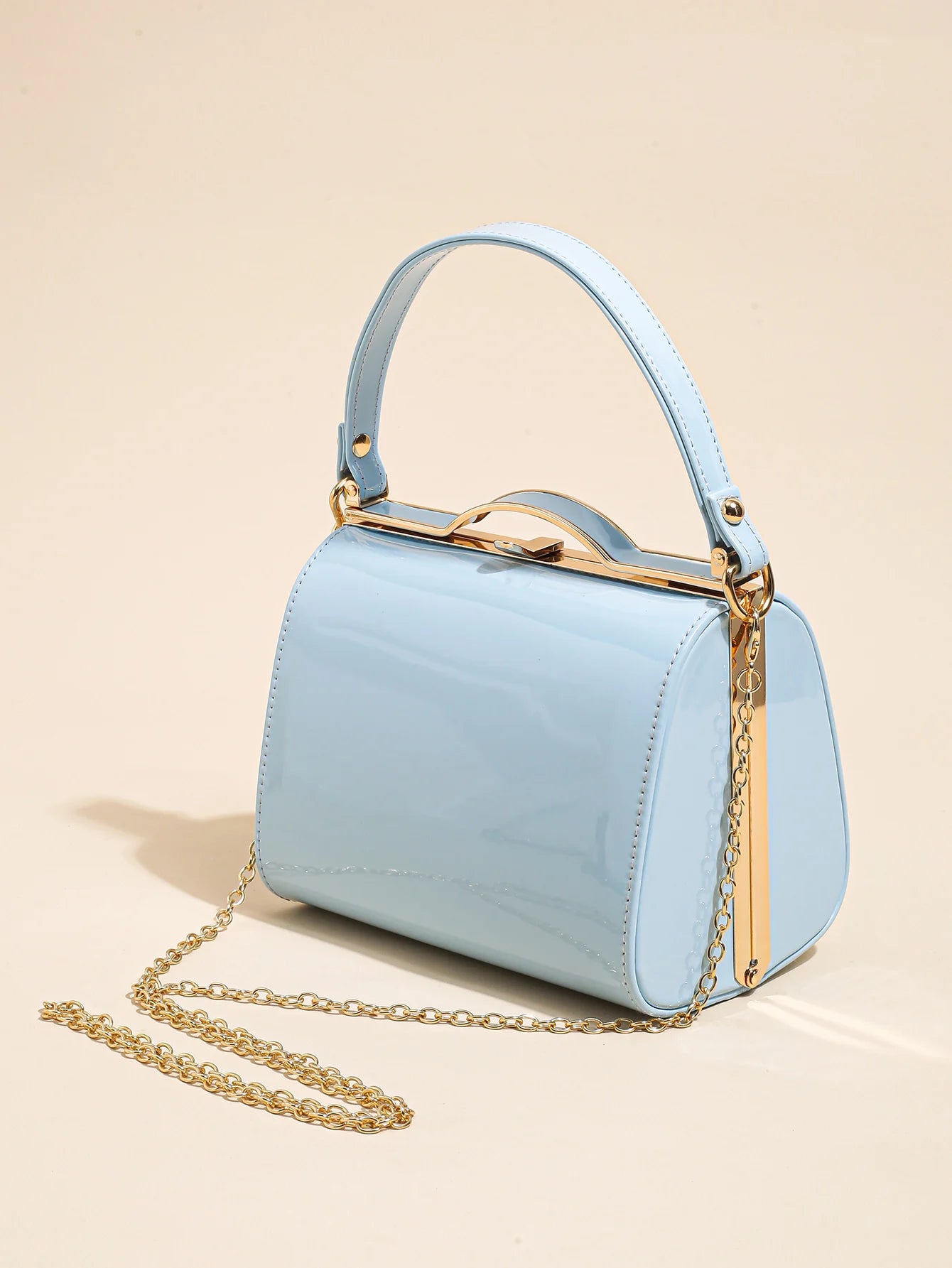 Pearlescent Patent Leather Hard Shell Clutch | Simple Handheld Dinner Bag Luxegan