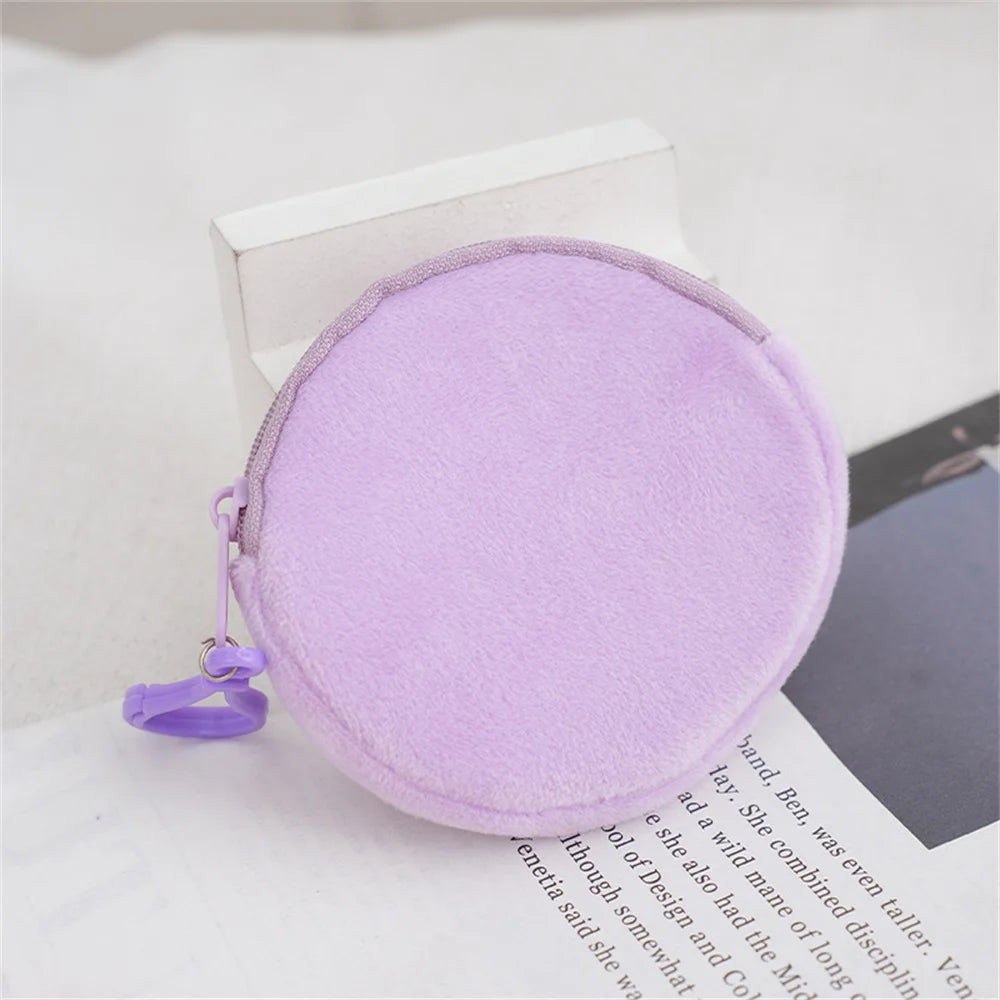 Kawaii Plush Round Coin Purse for Women | Cute Solid Wallet & ID Card Bag Keychain | Minimalist Student Gift Luxegan
