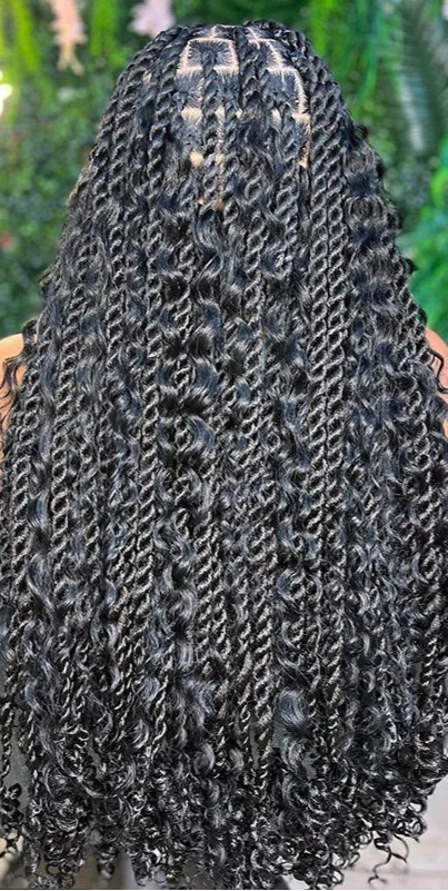 Bohemian Box Braided Wig | Full Lace Senegalese Twist & Goddess Locs Styles | Synthetic Braided Wig | Light Brown Lace