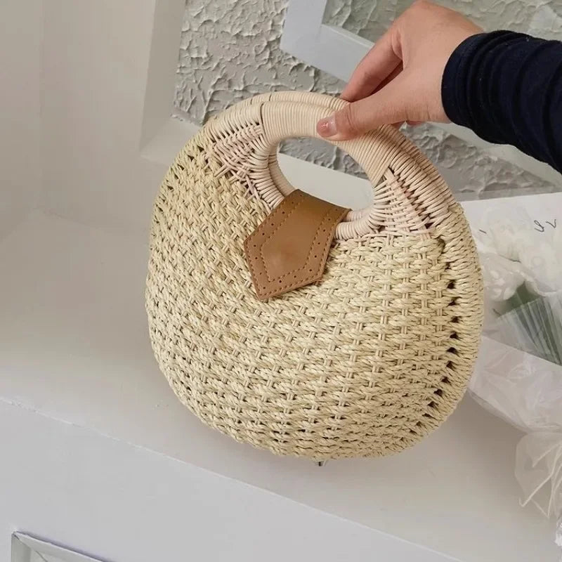 Straw & Rattan Circular Tote | Luxurious Designer Brand Summer Shoulder Bag Luxegan