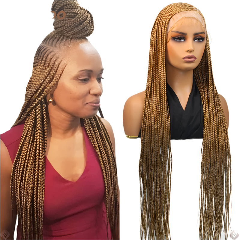 36" Cornrow Braided Wig | Full Lace Front Wig | Blonde Box Braids | Side Part | Synthetic Hair