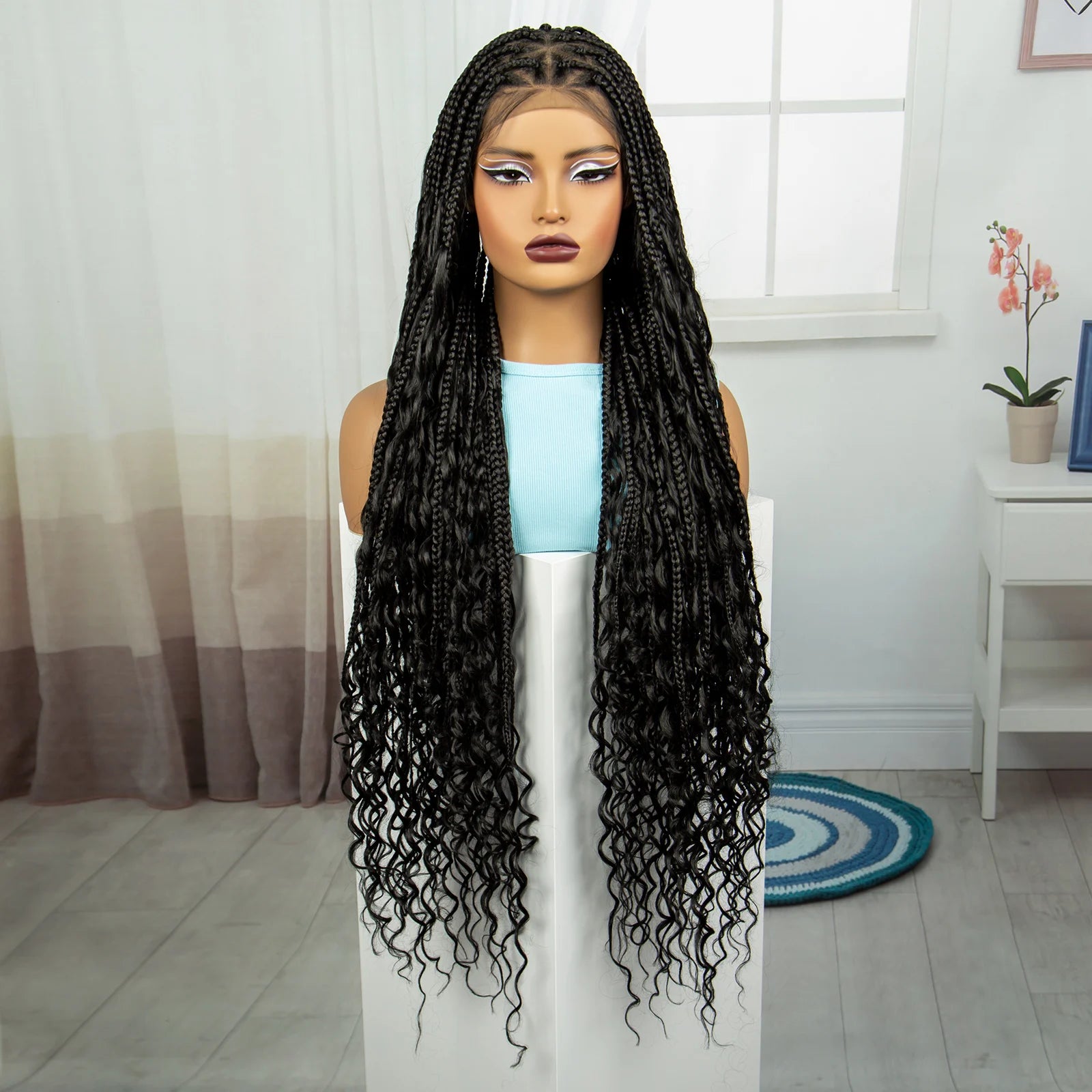 36" Blonde Boho Knotless Braids Wig | Curly Ends | HD Full Lace | Baby Hair Luxegan