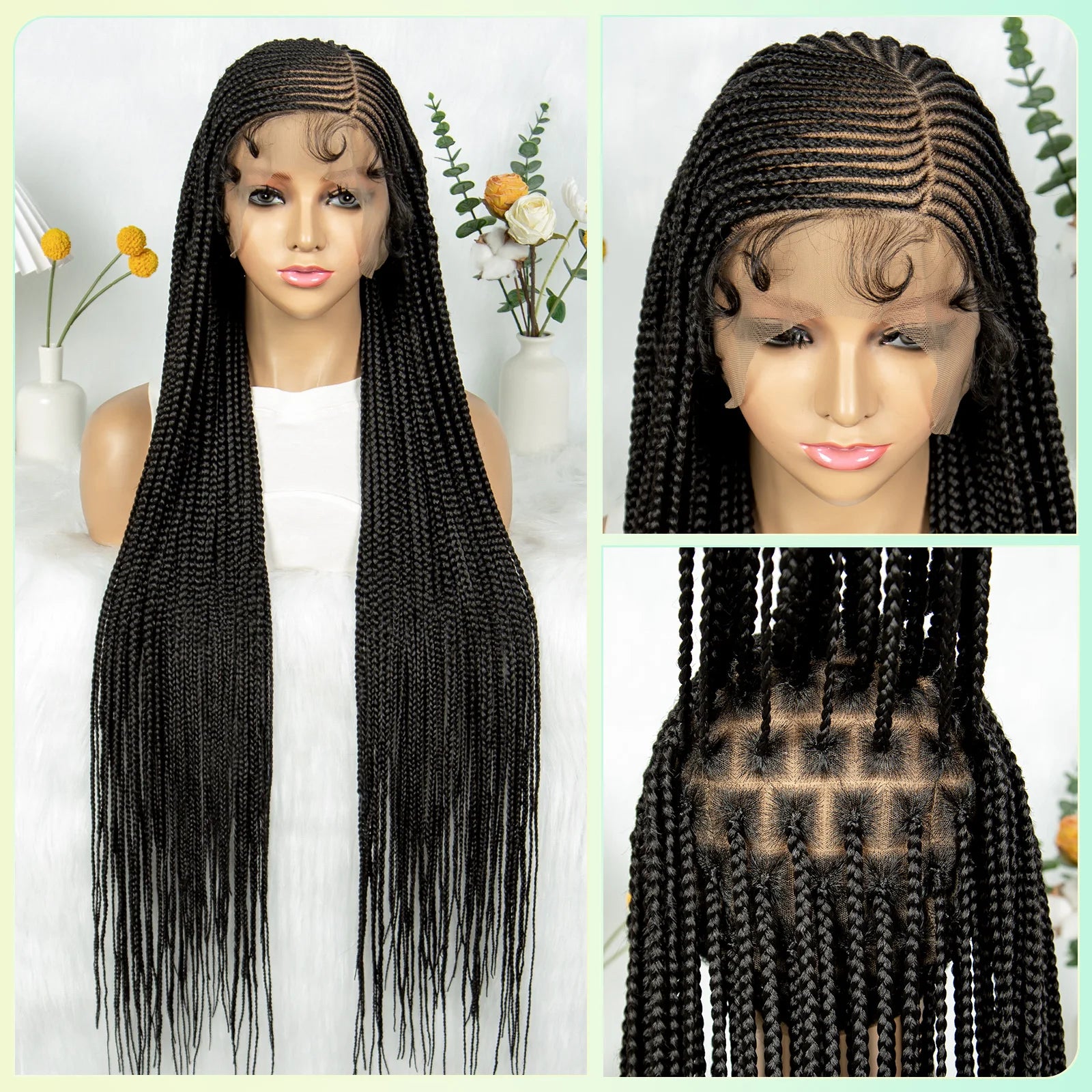 Full Lace Cornrow Knotless Box Braids Wig with Baby Hair Luxegan