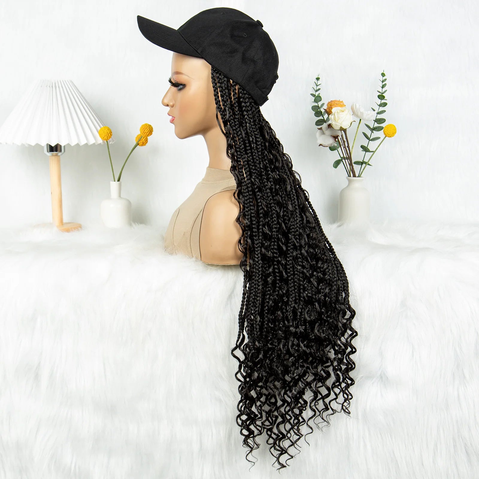 KIMA 28" Box Boho Braids Baseball Cap Wig | Adjustable Synthetic Hat Wig for Afro Black Women & Girls Luxegan