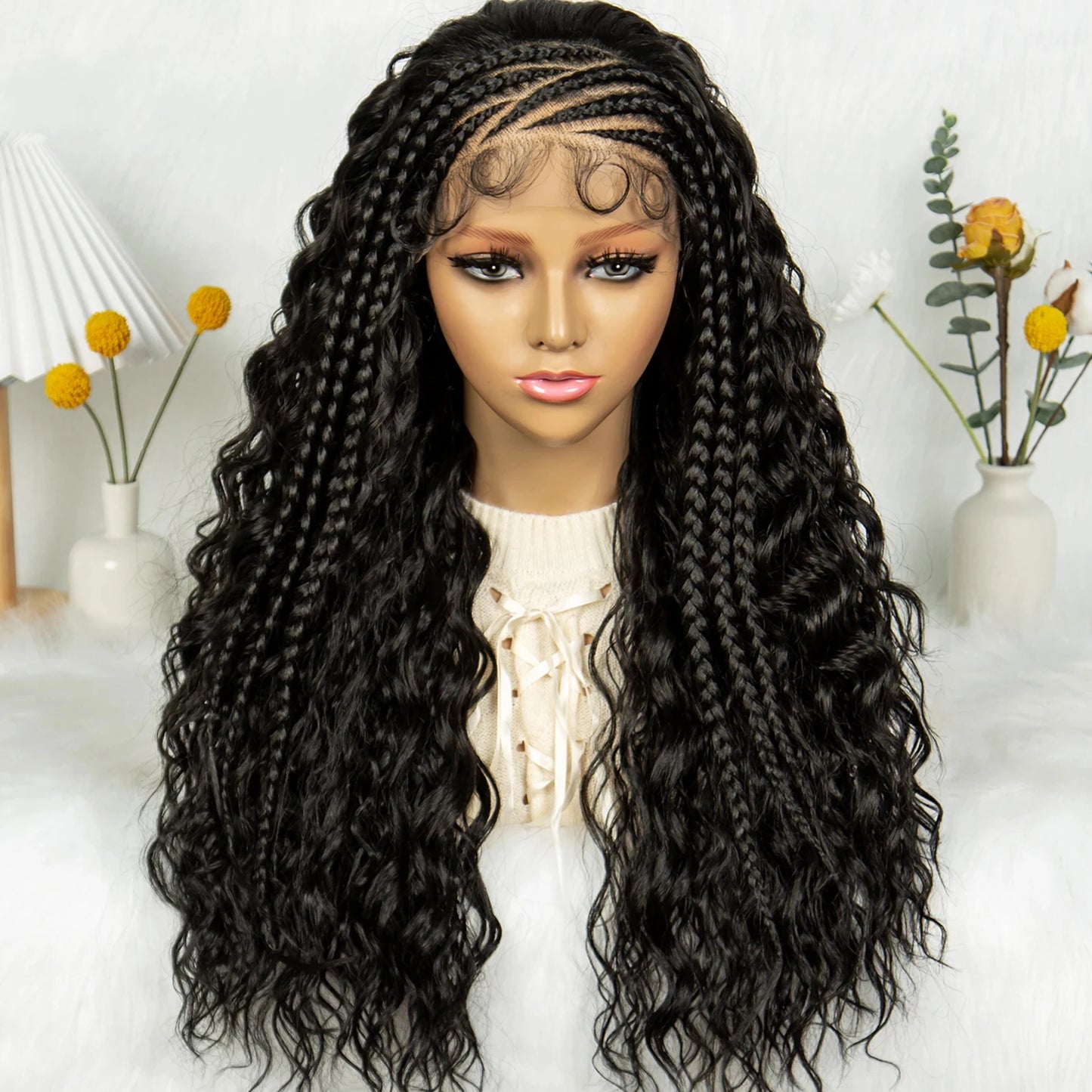 Burgundy Cornrow Stitch Curly Braids Wig | 13x4 Lace Front | Baby Hair | KIMA Luxegan