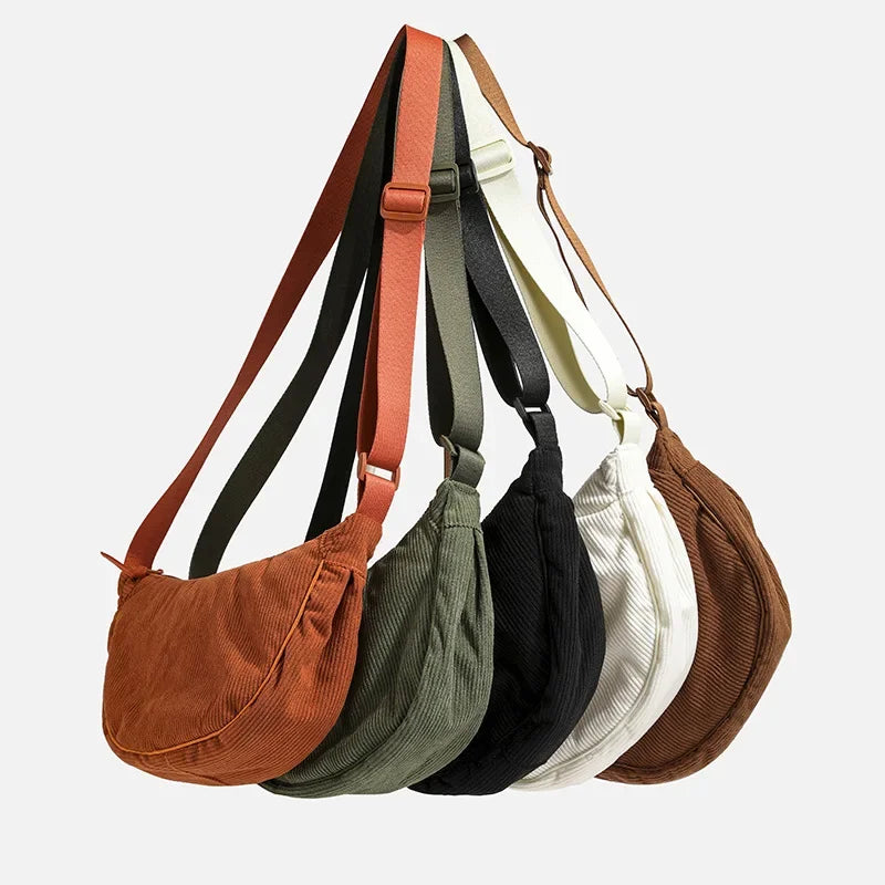 Solid Color Corduroy Women's Hobos Shoulder Bag | Retro Casual Female Crossbody Bags | Ladies Daily Travel Handbags Messenger Bag Luxegan
