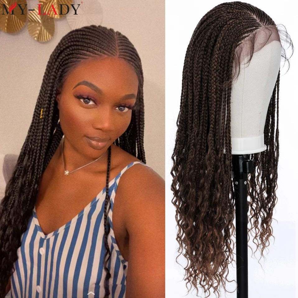 28" Knotless Box Braids Wig | Long | Lace Front | With Baby Hair | Afro Brazilian Style