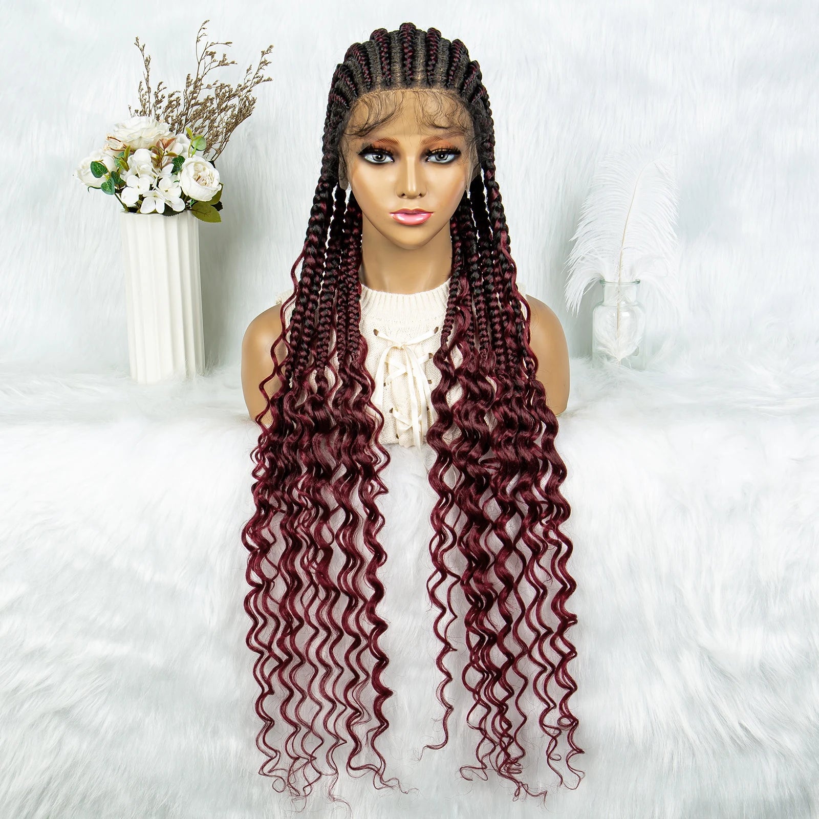 2024 KIMA Cornrow Water Wavy Braided Full Lace Wig with Baby Hair | Synthetic African Braid Lace Front Wig Luxegan