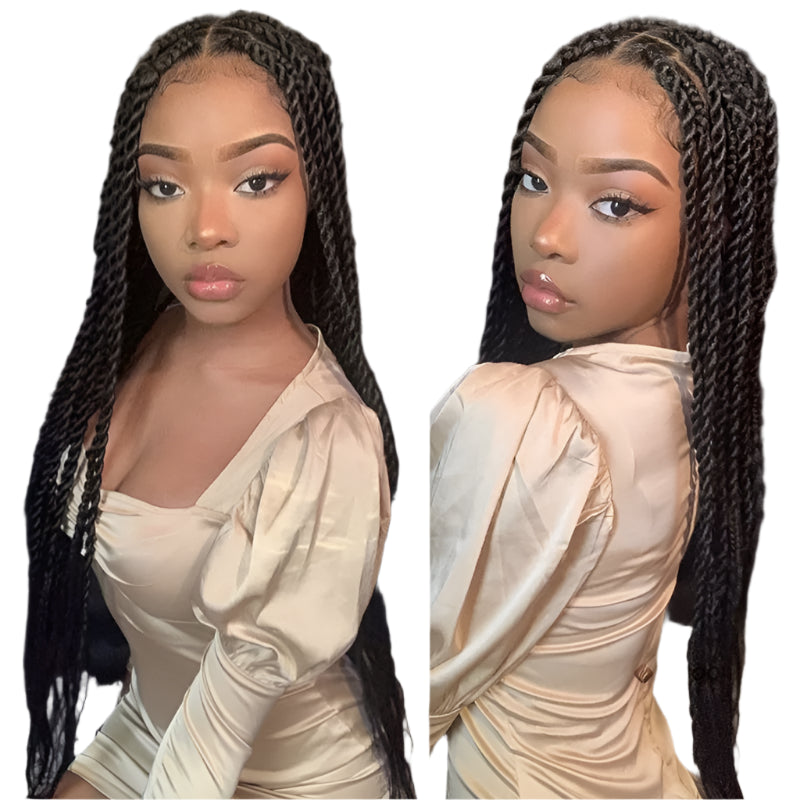 Senegalese Twist & Box Braids Wig | Lace Front | Pre-Plucked | Kanekalon Hair | Black Women