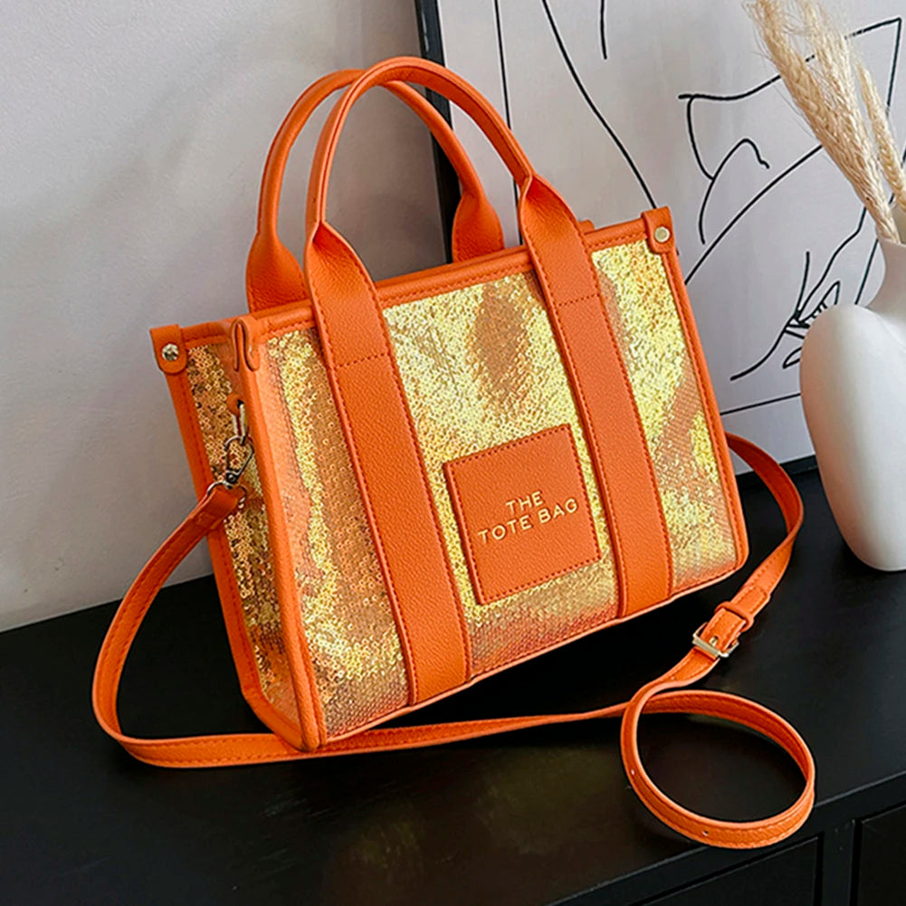 The Tote Bag: Luxury Designer Leather Handbag with Glitter & Sequins Luxegan