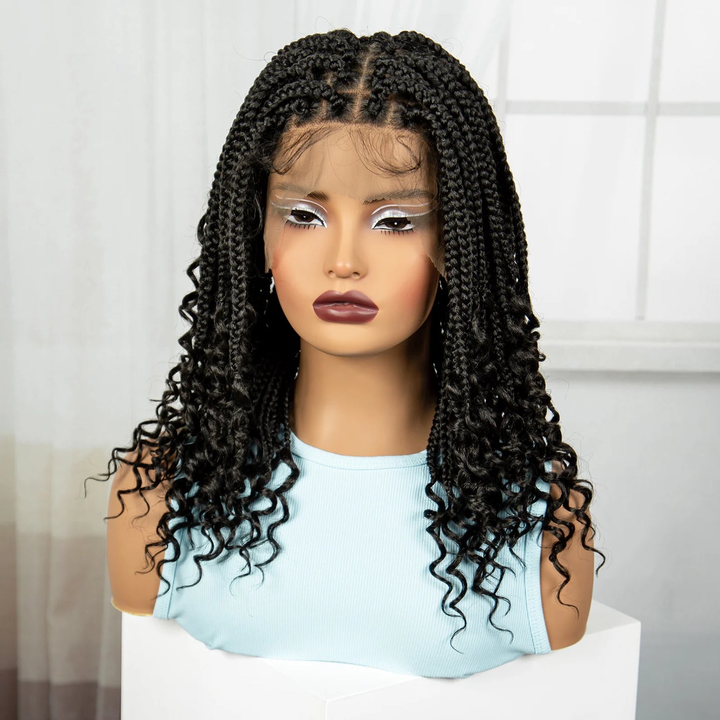 Ombre Boho Knotless Braids Bob Wig with Curly Ends | Full Lace Luxegan