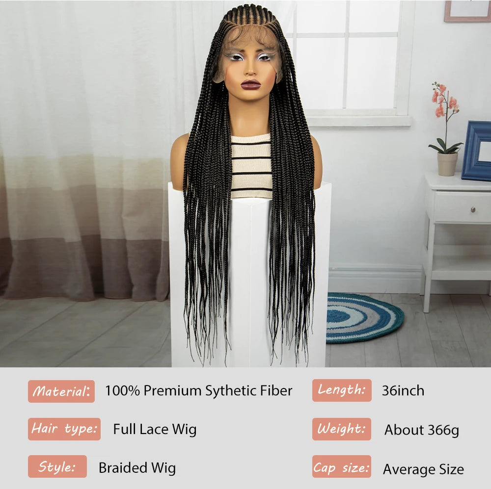36" Natural Cornrow Knotless Braids Wig | Full Lace | Baby Hair Luxegan