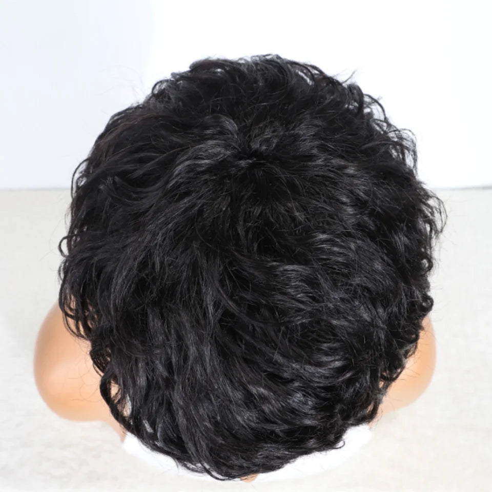 Pixie Short Cut Wavy Curly Human Hair Wig | Brazilian Remy Machine Made Wig for Women Luxegan