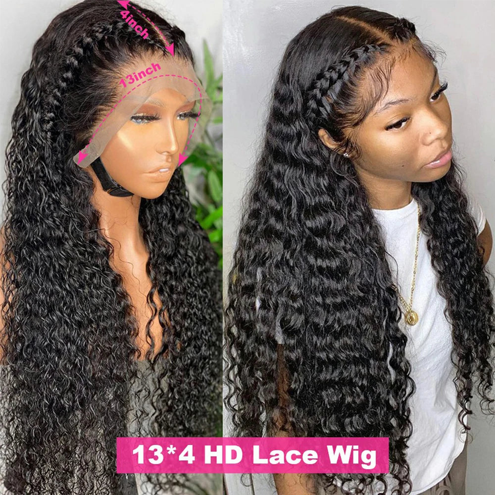 Transparent Deep Wave Lace Frontal Wig | Sophisticated 13x6 & 13x4 French Lace | Elegant "Brazilian Remy" 26+ Inch Length | "Dignified" Pre-Plucked 4x4 Closure Human Hair for Radiant Versatile Styling Luxegan