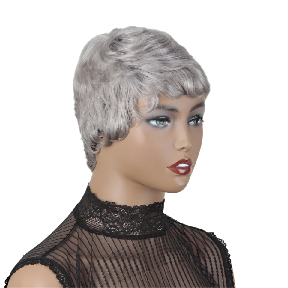 Rebecca Grey Bob Wig | Short Straight Pixie Human Hair with Bangs Luxegan
