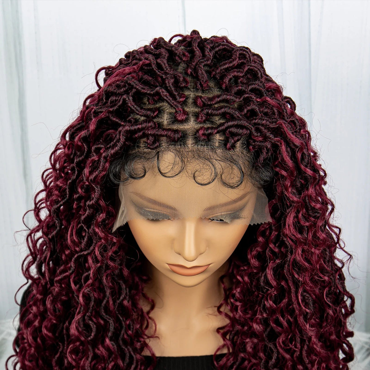 Faux Locs Braided Wigs Synthetic Dreadlock Braided Wigs With Curly Ends 26inch Lace Front Knotless Box Braids Wig with Baby Hair Luxegan