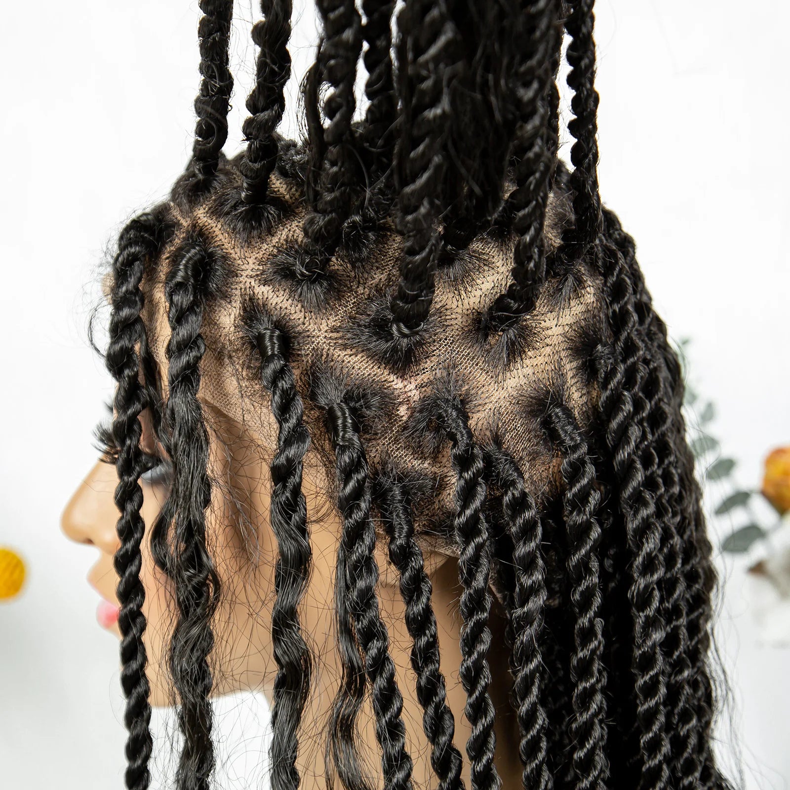 36" Long Island Twist Braided Wig - Knotless Synthetic Full Lace with Baby Hair Luxegan