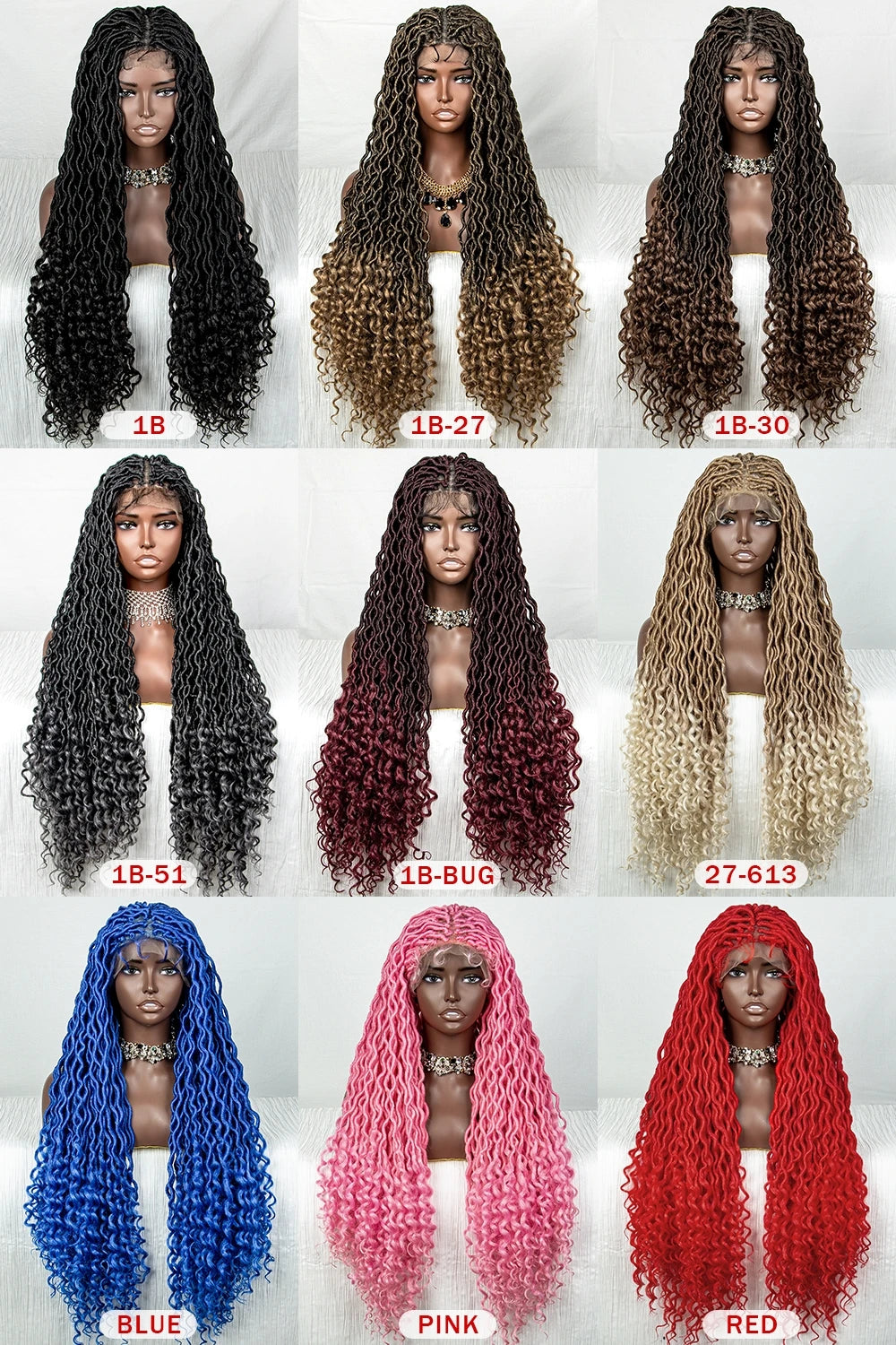 Colorful Dreadlocks & Water Wave Braids Wig | Lace Front | Baby Hair Luxegan