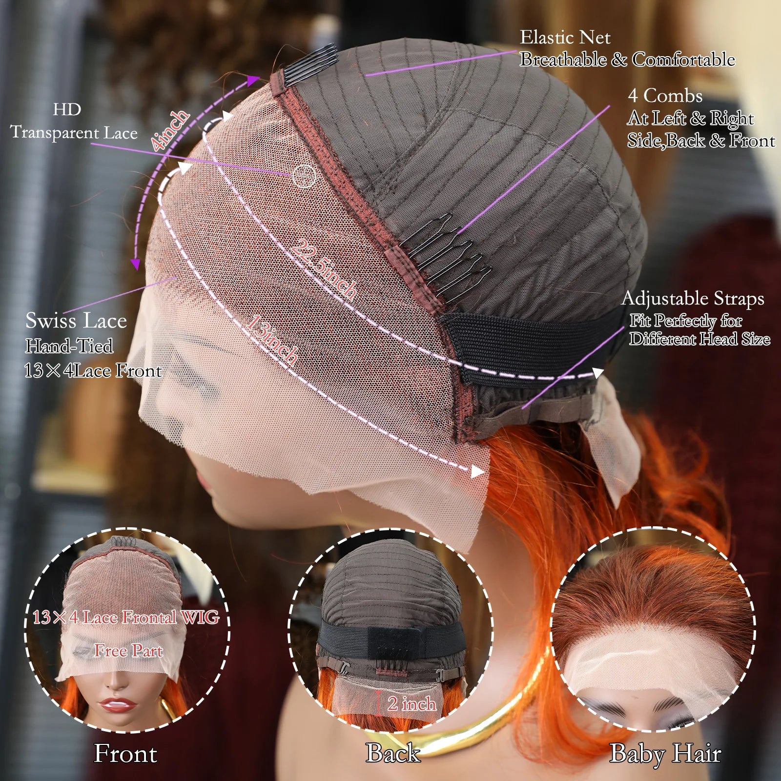 Ginger Orange Bob Wig | 13x4 Transparent Lace Front Brazilian Human Hair Luxegan