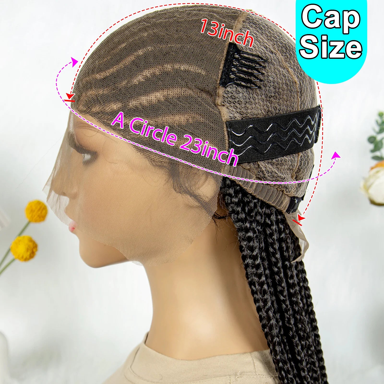 34" Handmade Cornrow Braided Wig | Full Lace Knotless Box Braids | Baby Hair | Transparent Lace | Black Women
