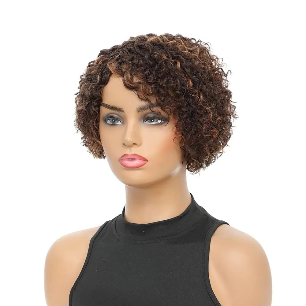 8-Inch Bouncy Curly Pixie Cut Wig | Side Part Brazilian Human Hair Luxegan