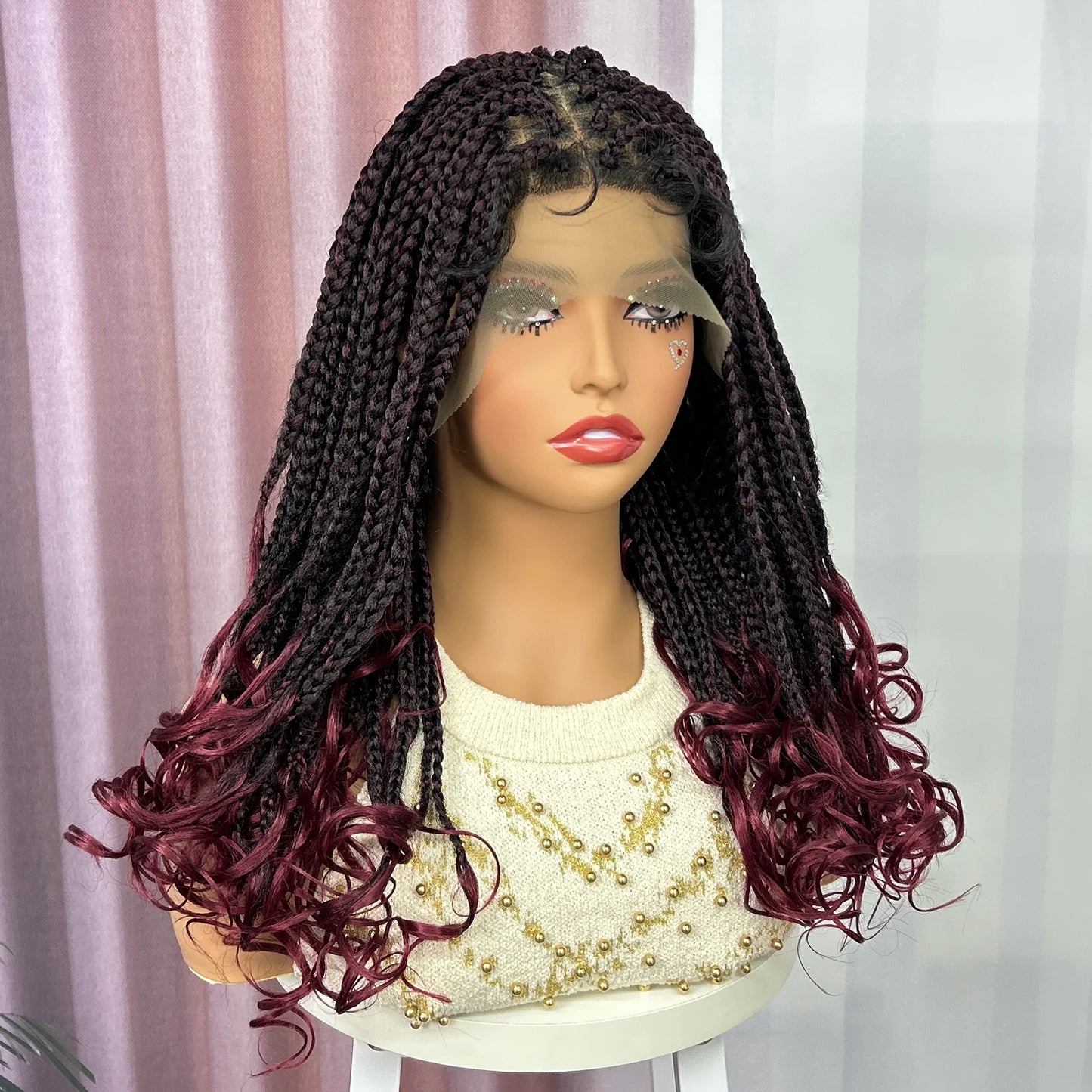 Ombre Knotless Box Braided Wig with Wavy Ends - Lace Front Braided Wig with Baby Hair for Black Women