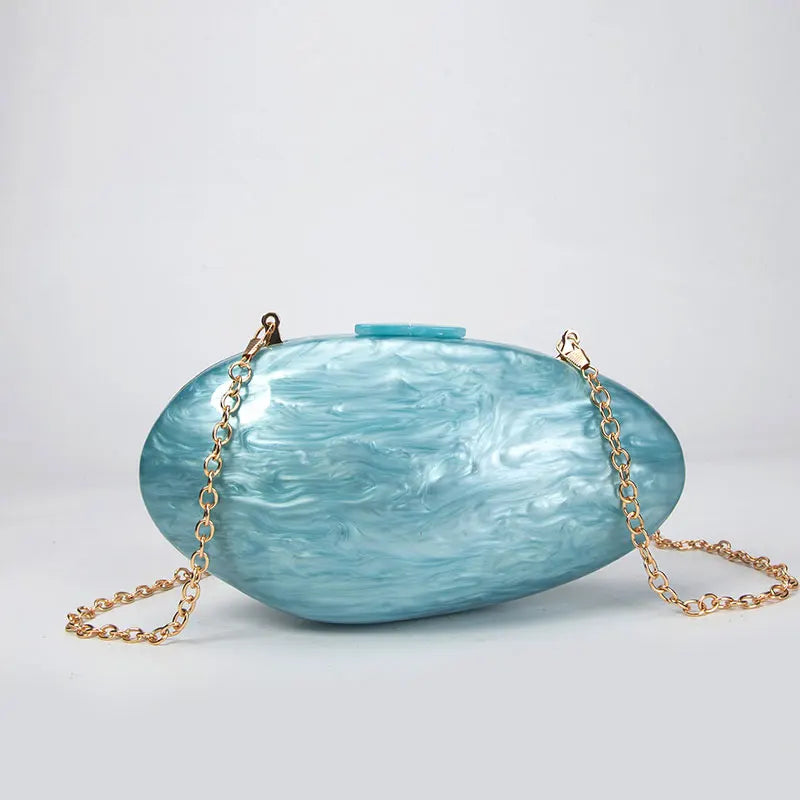 Luxury Pearl & Chain Clutch | Acrylic Shell Evening Bag Luxegan