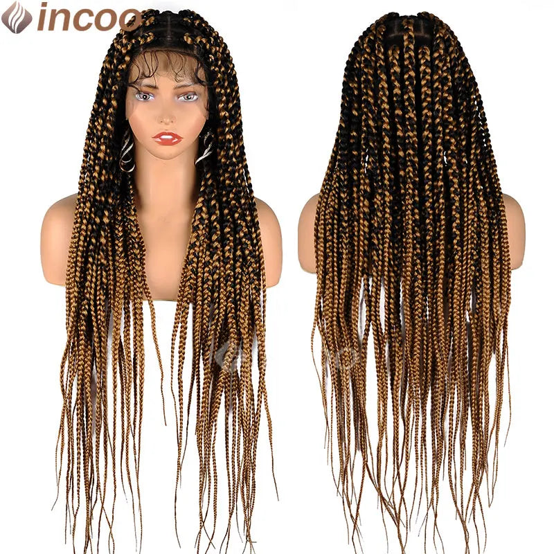 36" Knotless Square Box Braids Wig | Full Lace Frontal | Baby Hair | Afro Women Luxegan