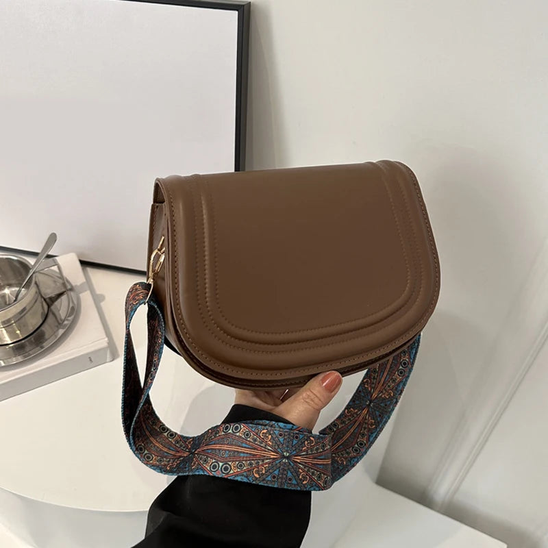 Designer Saddle Bag | Wide Strap Flap Crossbody Purse Luxegan