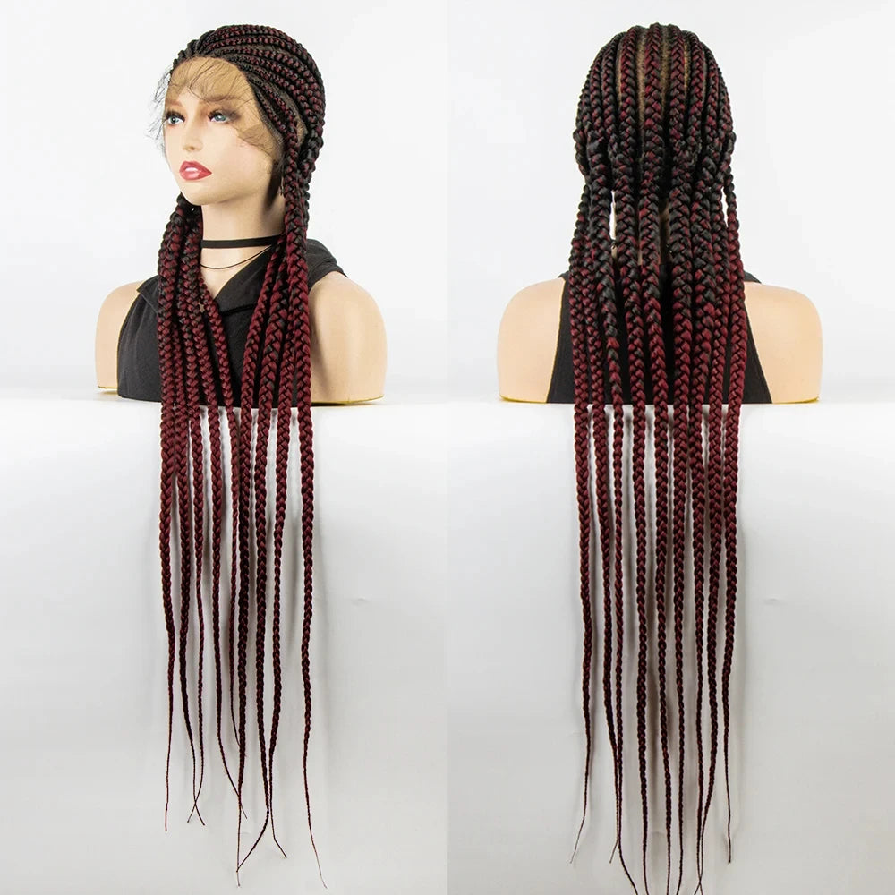 36" Long Cornrow Braids Wig | Full Lace Frontal | Baby Hair Luxegan