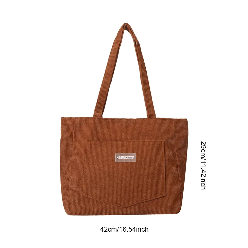 Large Capacity Corduroy Tote Bag | Shoulder Bag with Pockets & Compartments Luxegan