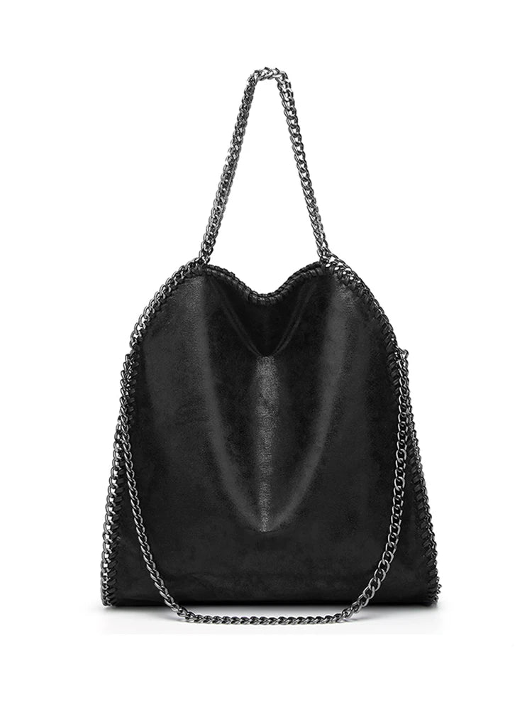 Fashionable Women's Chain Bucket Bag | Large Capacity Shoulder & Crossbody Handbag | Premium PU Leather Casual Tote with Portable Chain & Zipper Closure (Model Bm0023) Luxegan