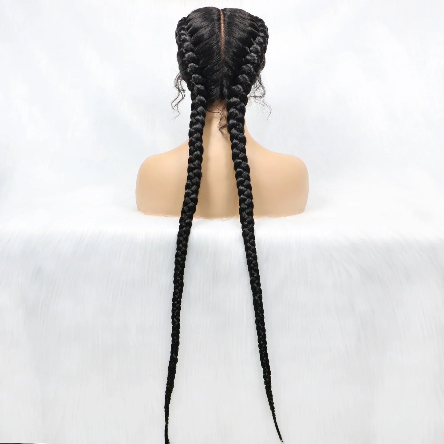 Handmade Double Dutch Cornrow Braided Wig | Natural Black Lace Front | Baby Hair | Kanekalon Synthetic Wig for Women Luxegan