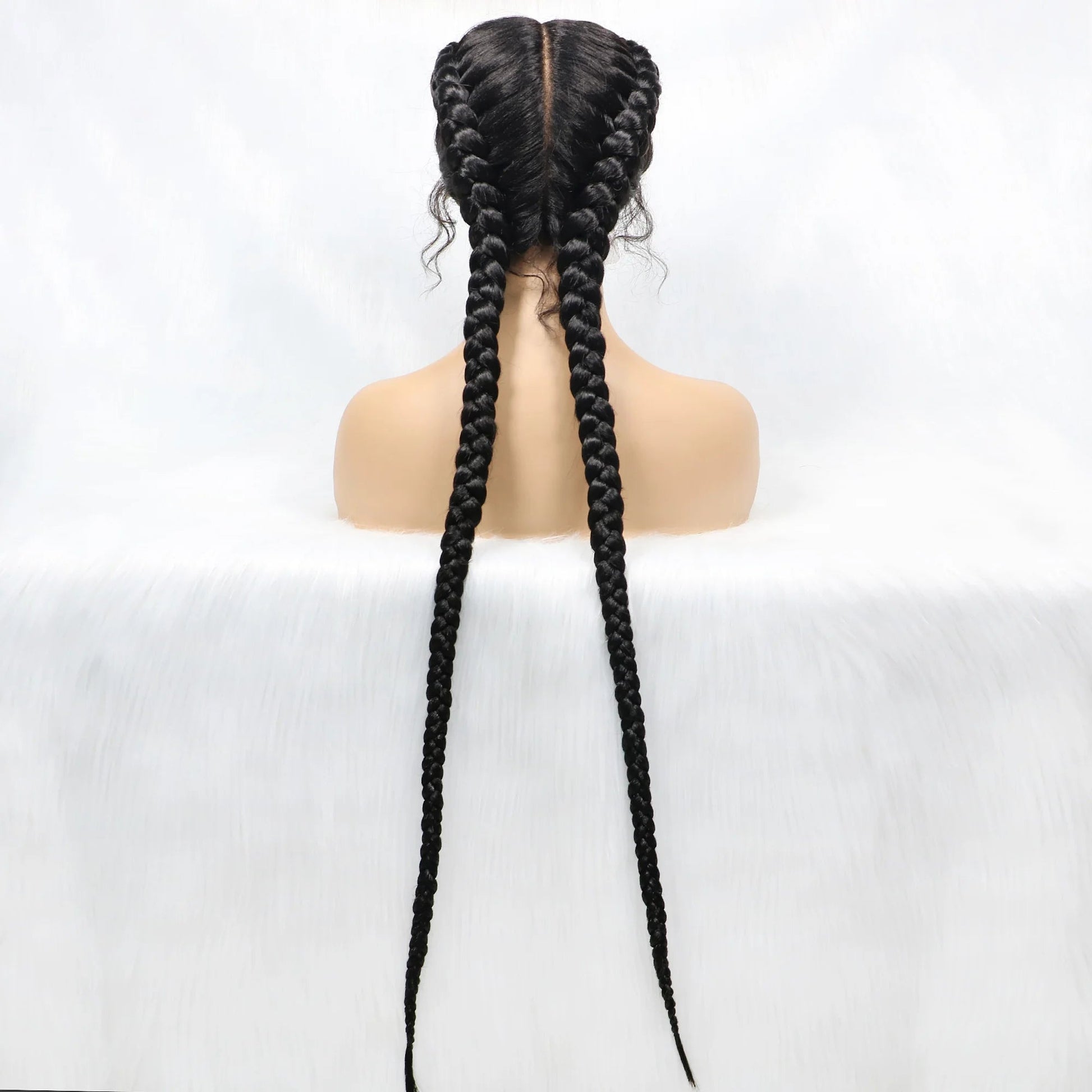 Handmade Double Dutch Cornrow Braided Wig | Natural Black Lace Front | Baby Hair | Kanekalon Synthetic Wig for Women Luxegan