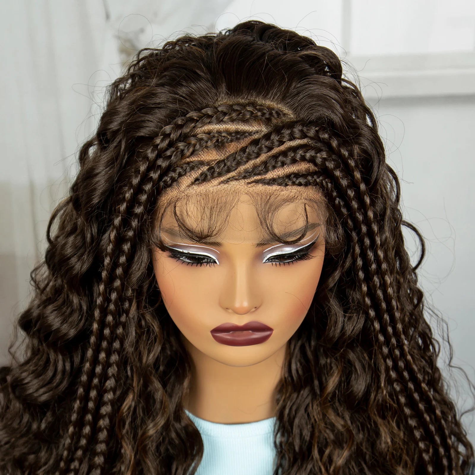 26" Water Wave Knotless Box Braided Wig with Baby Hair | Synthetic Lace Braided Wig for Black Women | 4-30 Ombre Luxegan