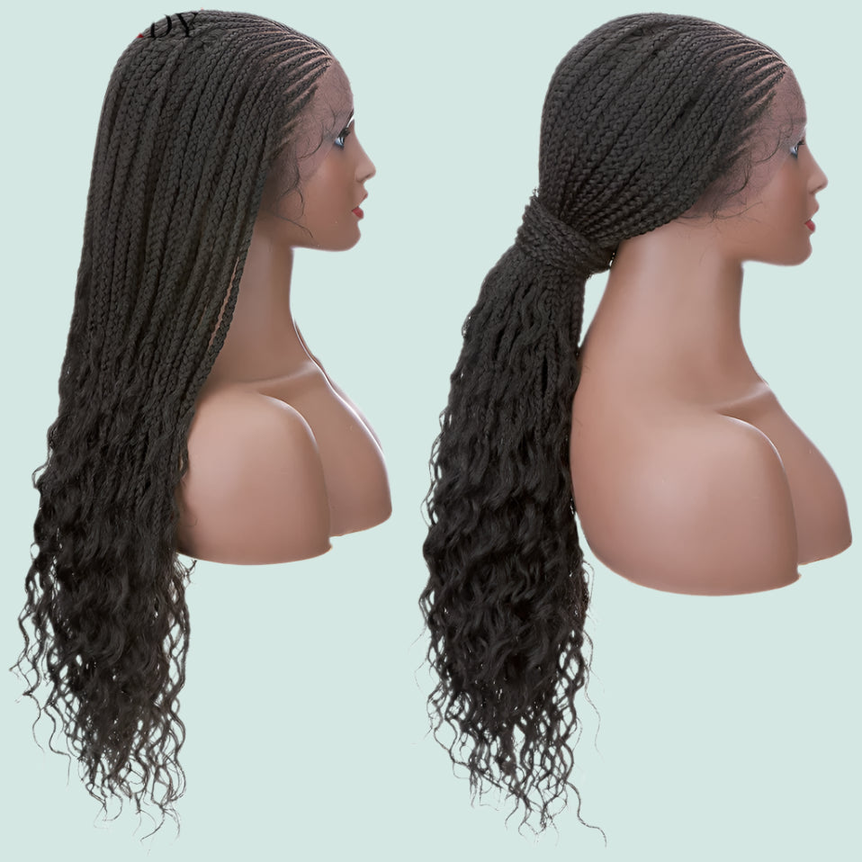 28" Braided Wig | Cornrow Braids with Curly Ends | Lace Front Wig | Baby Hair | Synthetic Hair | Black Women