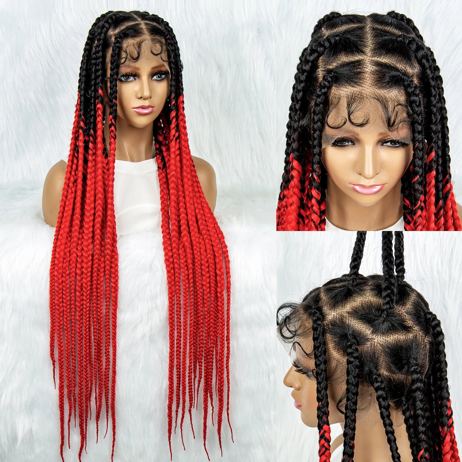 KIMA 36" Colorful Knotless Box Braids Wig | Lace Front & Baby Hair Luxegan