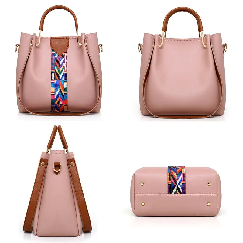 4 Pcs Luxury Handbag Set | Large Capacity Tote Bag, Fashion Shoulder Bag, Wallet & Card Case for Women (Patchwork) Luxegan