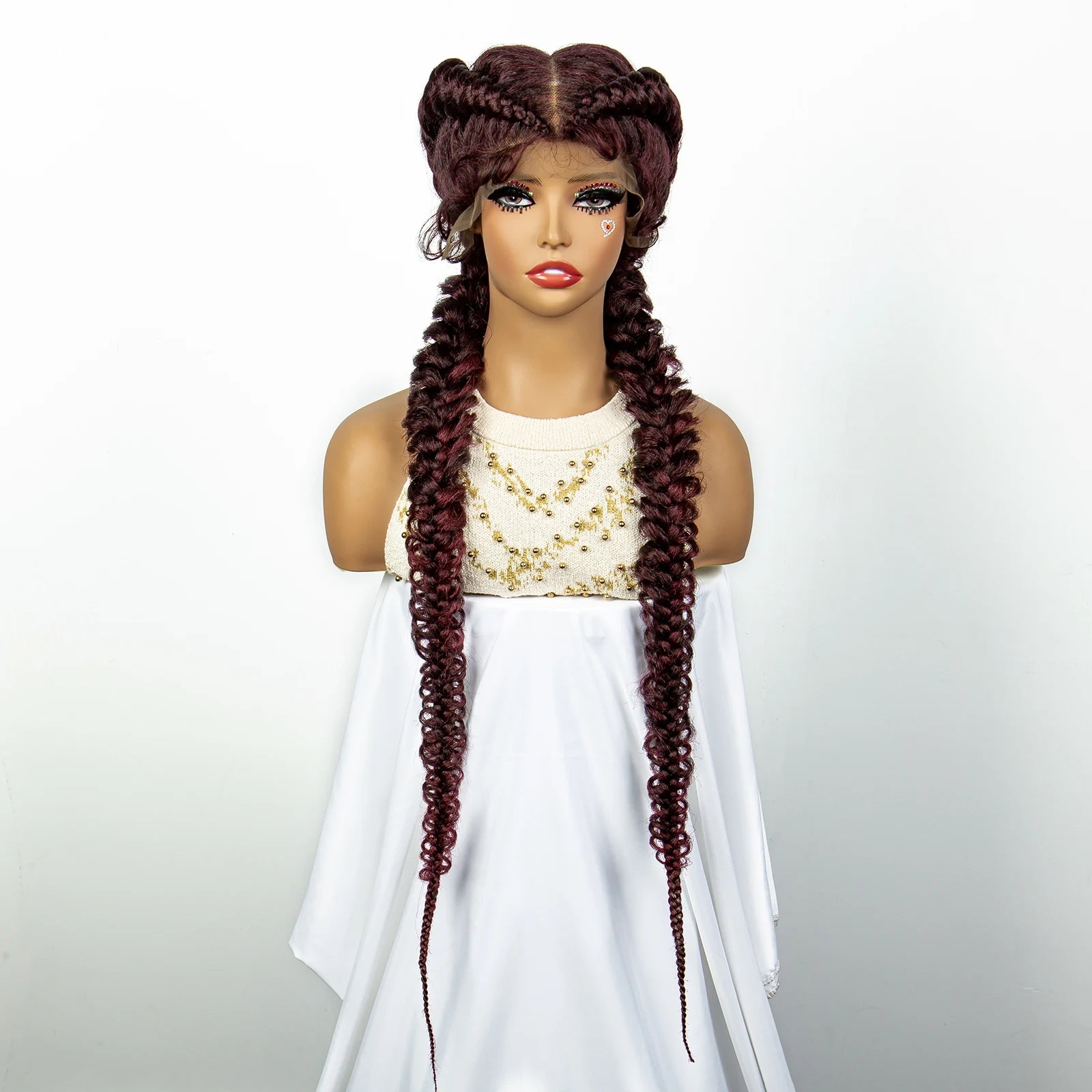 1B/30 Dark Brown Dutch Box Braids Wig | Synthetic Lace Frontal | Fishtail Braids | With Baby Hair | For Black Women